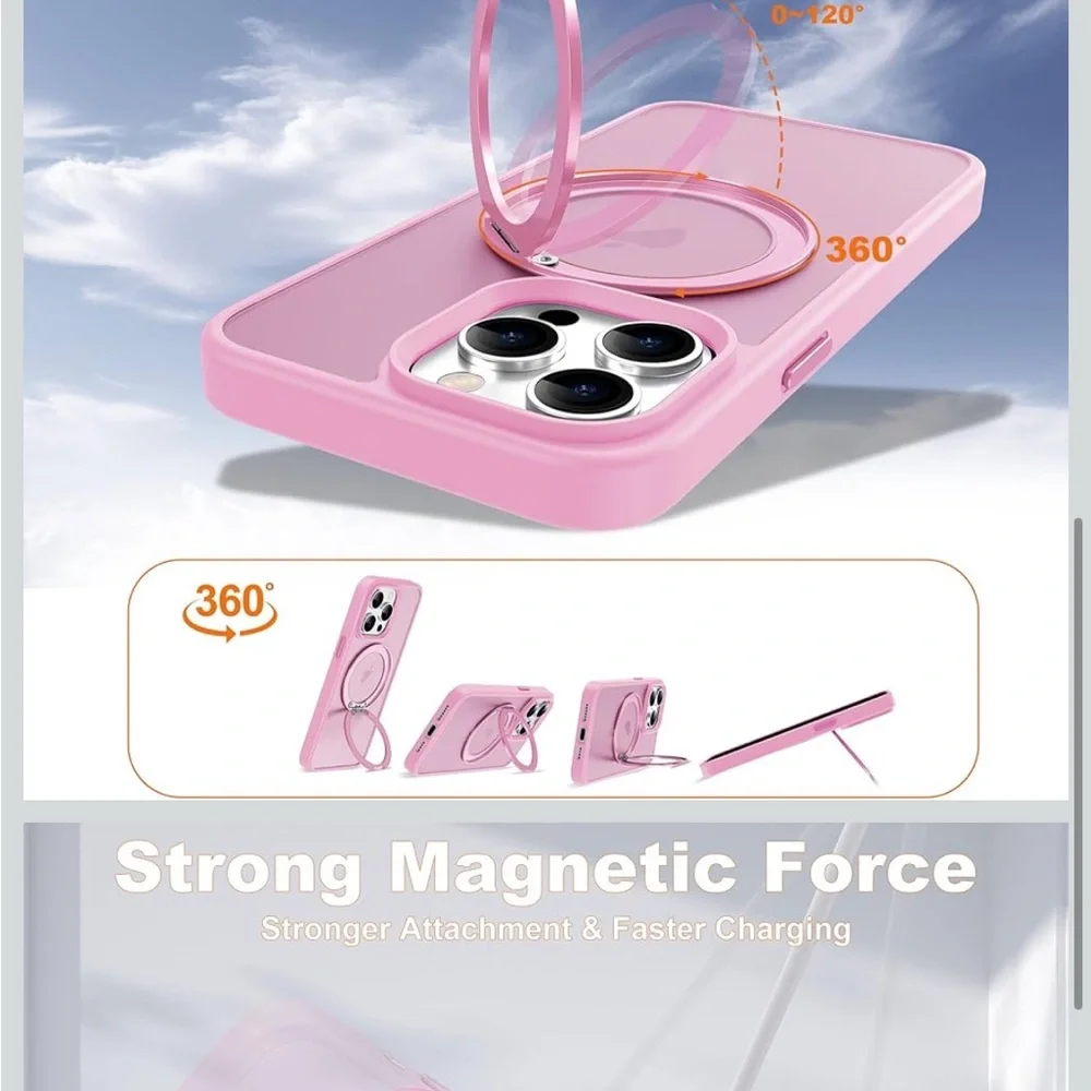 Apple Pink iPhone 14 Pro Max Case with 360° Ring Grip
